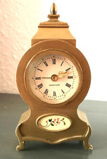 Miniature Westclox Boulle-Style Alarm Clock /Gold Coloured /Flower Decor - Works