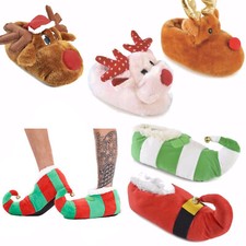 Adults,Kids Novelty 3D Plush Christmas Design Elf Reindeer Slippers Xmas Gift