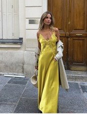 ZARA SATIN LACE MIDI DRESS -