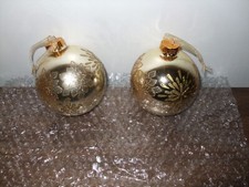 Pair Of Beautiful Gold  Large Glass Christmas Baubles