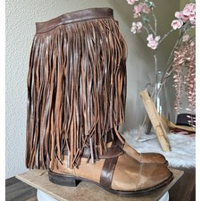 Stetson Boots Womens 8 Fringe Harness Western Bohemian Cowboy Leather Festival