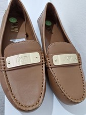 DKNY Tan Leather Loafers Gold
