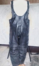 SKIN ABA Cowhide Black Motorcycle Leather Salopettes dungarees uk size XXL
