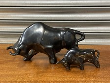 Two Mid Century Retro Ceramic Black Bull Figurines
