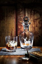 Spode Glen Lodge etched Stag Carafe & glass old fashioned whiskey gift set 