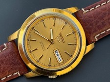 Vintage Seiko 5  Gold Case Gold Dial Automatic Mens Watch  Day-Date Japan S-39