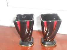 vases x2 lot black & red gold