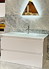 Bathroom Wall Hung designer  Vanity Unit white with glass top