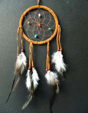 Brown Dream Catcher Traditional Dreamcatcher Natural Feathers Stone Bead 11x25cm