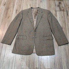 Harrods Chester Barrie Brown Tweed Check Wool Cashmere Suit Jacket Blazer • 42 L
