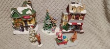 Christmas Village Scene Decorative - Light Up Houses And Trees / Santa