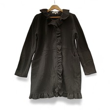 Edina Ronay Coat UK18 Black 100% Wool Ruffle Edge Womenswear - Preloved