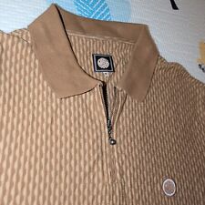 Pretty Green Saunton Mod Jacquard Zip Neck Polo Top Shirt Medium Cycling Brown