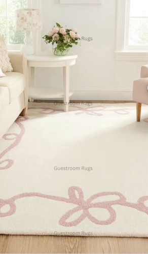 Pink cream wool rug - pink, floral
