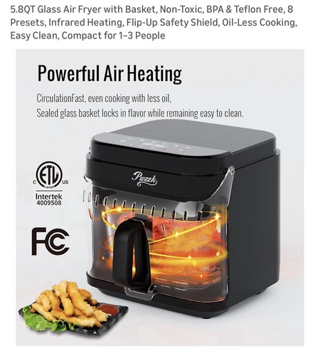 8qt glass air fryer - glass,