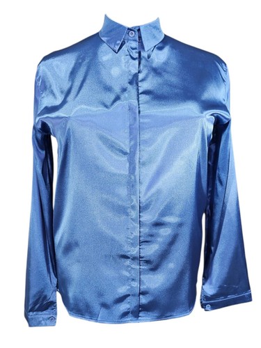 Blue glossy satin blouse