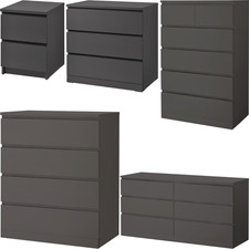 IKEA MALM Chest of Drawers Dark Grey 2/3/4/6 Drawers Bedroom Storage 40-160cm