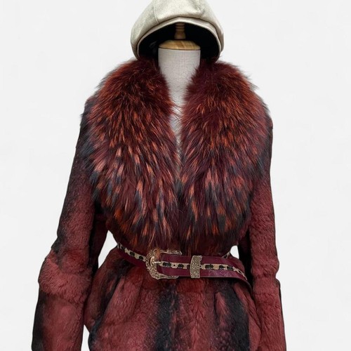 Red rabbit fur jacket - rabbit-fur,