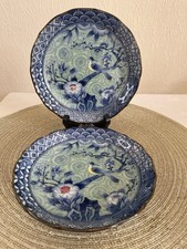Vintage Japanese Imari Style Plates – Hand Painted Birds & Flowers – 16cm (Pair)