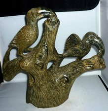 VERY LARGE AFRICAN VINTAGE RETRO HAND MADE CARVED HORNBILL BIRD SCULPTURE FIGURE