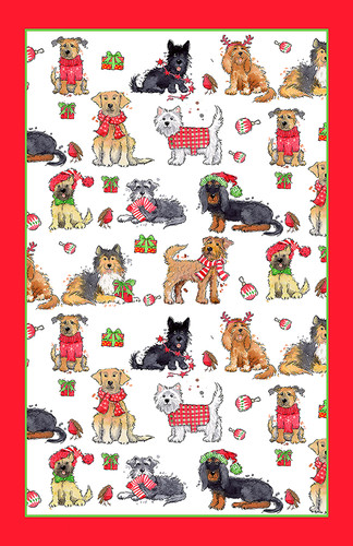 Christmas dogs tea towel - christmas,