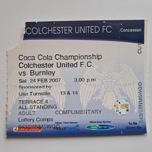 Ticket stub colchester v - ticket,