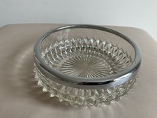 Vintage Silver Plate Rimmed Glass Fruit Bowl 20cm