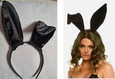 Black velvet bendable bunny ears headband fancy dress playboy