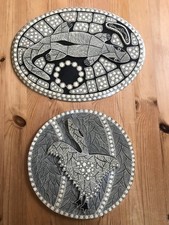 Original Handpainted Aboriginal Art Plaques X 2 Unique Beautiful