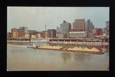 1950s River Traffic on the Monongahela Barge Tug Riverboat Cars Pittsburgh PA PC