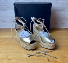 River Island Heeled Wedge Shoes with Ankle Ties in Gold UK 4 Women's