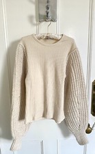 Zara Chunky Knit Contrasting Puff Sleeves Jumper In Ecru S EXCELLENT CONDITION