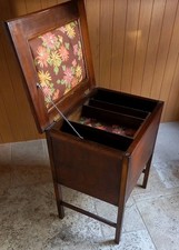 Antique Mahogany Oak Sewing Box Side Table Storage & contents embroidery silk &&