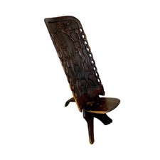 Vintage African Tribal Carved Wooden Chief King Birthing Chair Folding 2 Piece