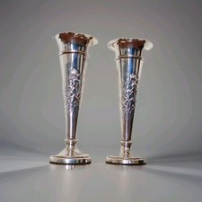 Pair of Silver William Cummings 'Iris' Trumpet Vases 1904 - 19cm Tall  Exquisite