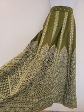 Vintage Skirt Green Long Maxi Boho Gypsy Peasant Hippie Olive Size 12 Sequin XX