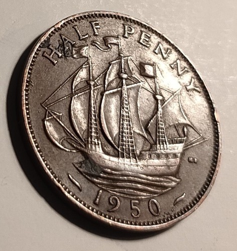 1950 half penny coin king - penny, coin.