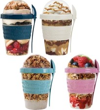 4pc Over Night Oats Yoghurt Cup Breakfast Fruit Cereal Container & Spoon Sports