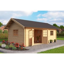 19 x 13 Ft All Seasons Premium 3-Room Log Cabin With Double Doors Single Glazing