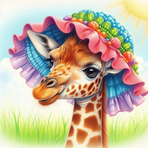 Giraffe bonnet card - in, aid