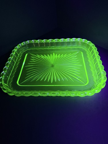 Vintage uranium glass tray - vintage,