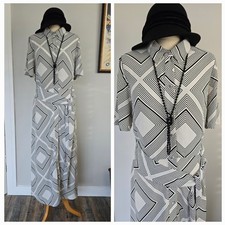 Vintage 1920s 1930s Style Ivory Geometric Downton Dress Size 14 Peaky Blinders