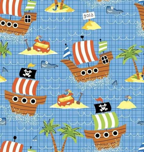 Blue nautical fabric pirate - fabric,