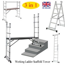 3 IN 1 Aluminium Scaffolding Ladder Work Multi-purpose Step 2.71m Work Platform