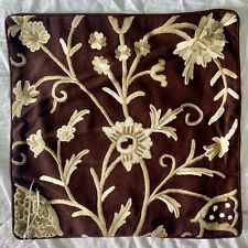 NoS - India Jane 'Ruffle' Crewelwork Cushion Covers, Brown, Wool,  18”/46cm