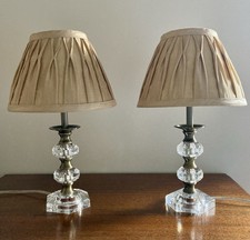 Pair Of Table Or Bedside Lamps, Crystal Effect, Antique Brass, Silk Type Shades