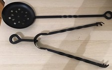 2 Fireside Companions, Chestnut Roaster And Tongs Black Cast Iron