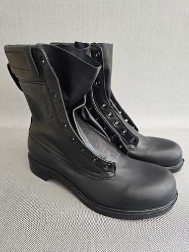 Black leather military combat - black,