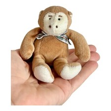 Manhattan Toy Company Floppy Monkey Soft Toy Plush Tiny 4" Tartan Bow Brown VTG