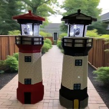 Solar Powered Lighthouse Rotating Led Garden Light House Decoration Ornament